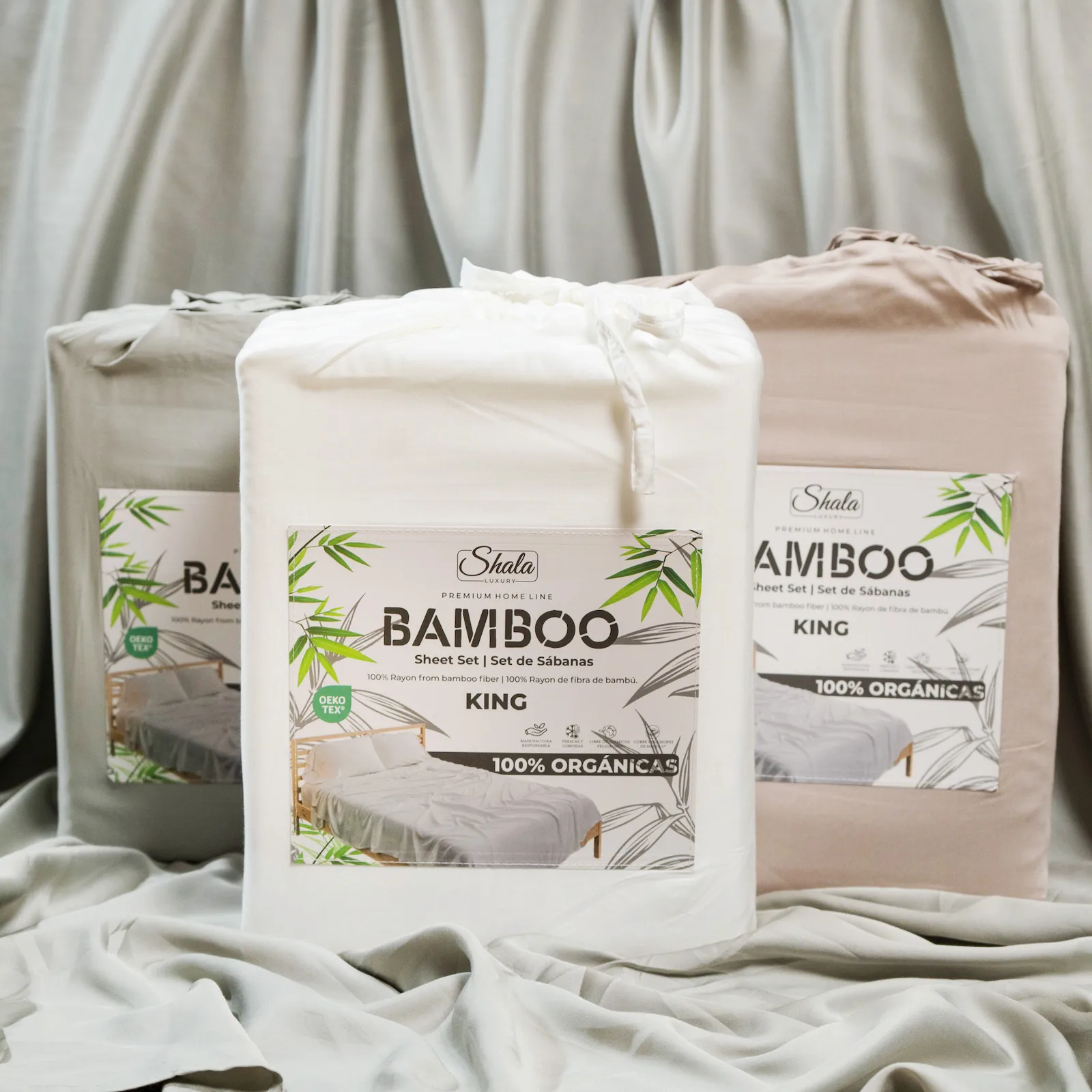 Dos juegos de sábanas de viscosa de bambú Shala Luxury en su empaque